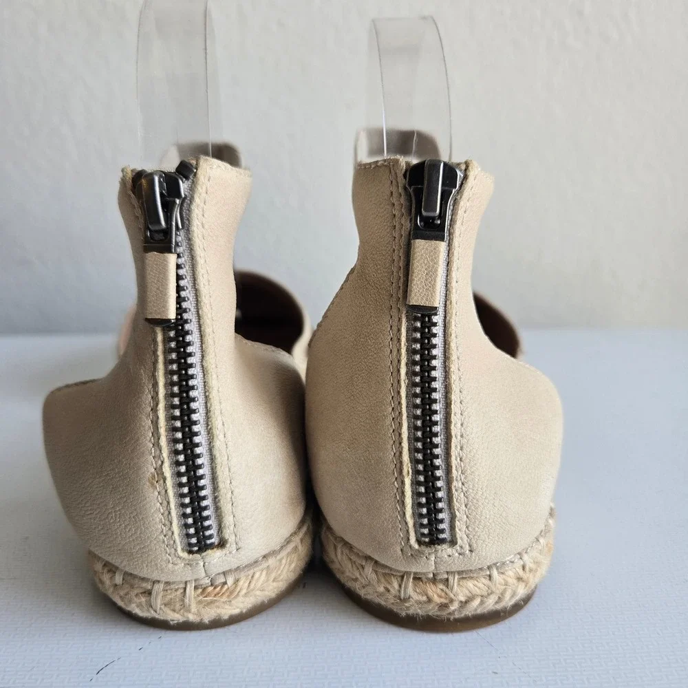Eileen Fisher Womens Beige Leather Espadrille Ankle Strap Sandals Size 9 Flat